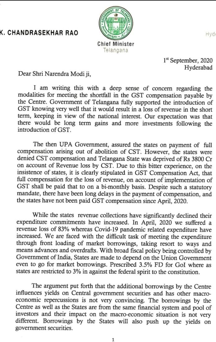 Kcr’s Letter To The Pm On Gst Dues Of States