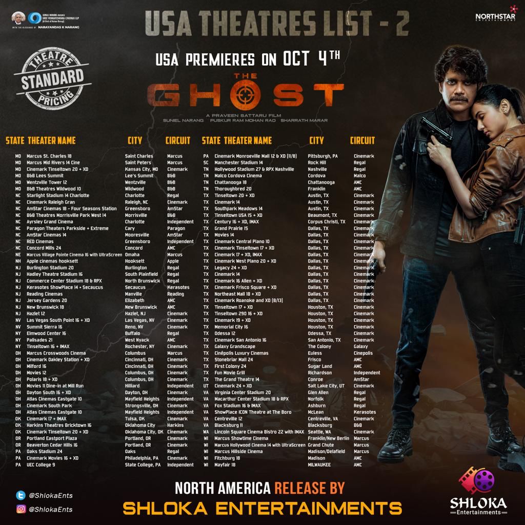 Usa Theatres List For The Ghost Premiers