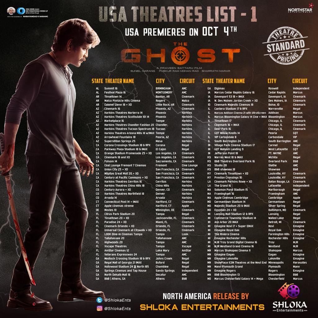 Usa Theatres List For The Ghost Premiers