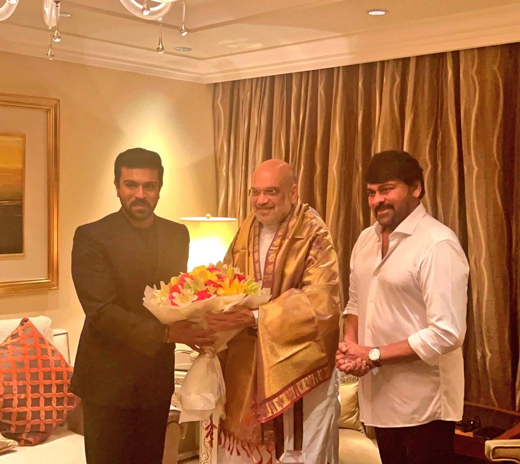 Pic Talk: Chiranjeevi, Ram Charan With Amit Shah