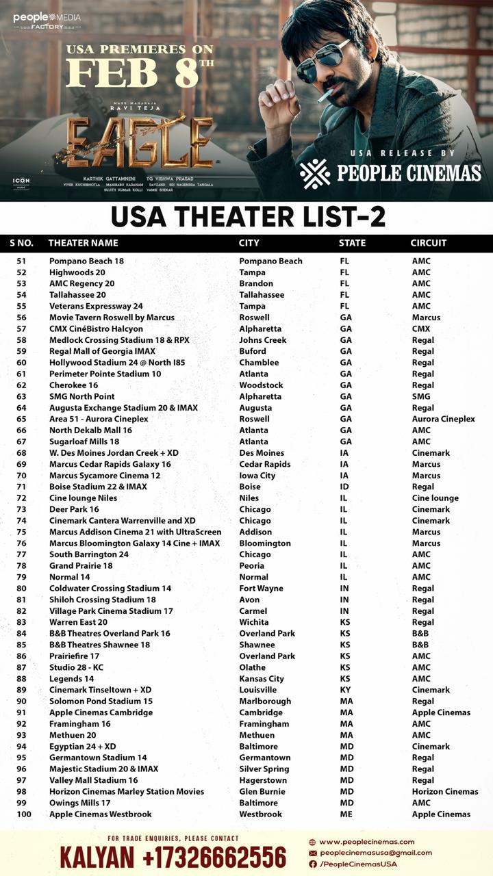 Eagle : Here Is The List Of Usa Theatres!