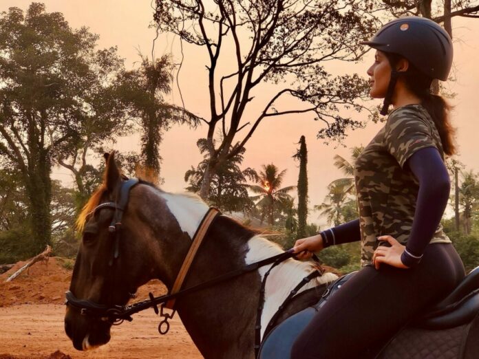 Samyuktha Learning Horse Riding For ‘swayambhu’